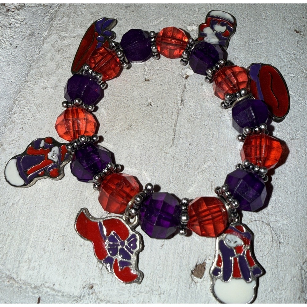 Christmas Bracelet Red Hat Society Snowman Stretch Style Enamel Xmas‎ Gift
